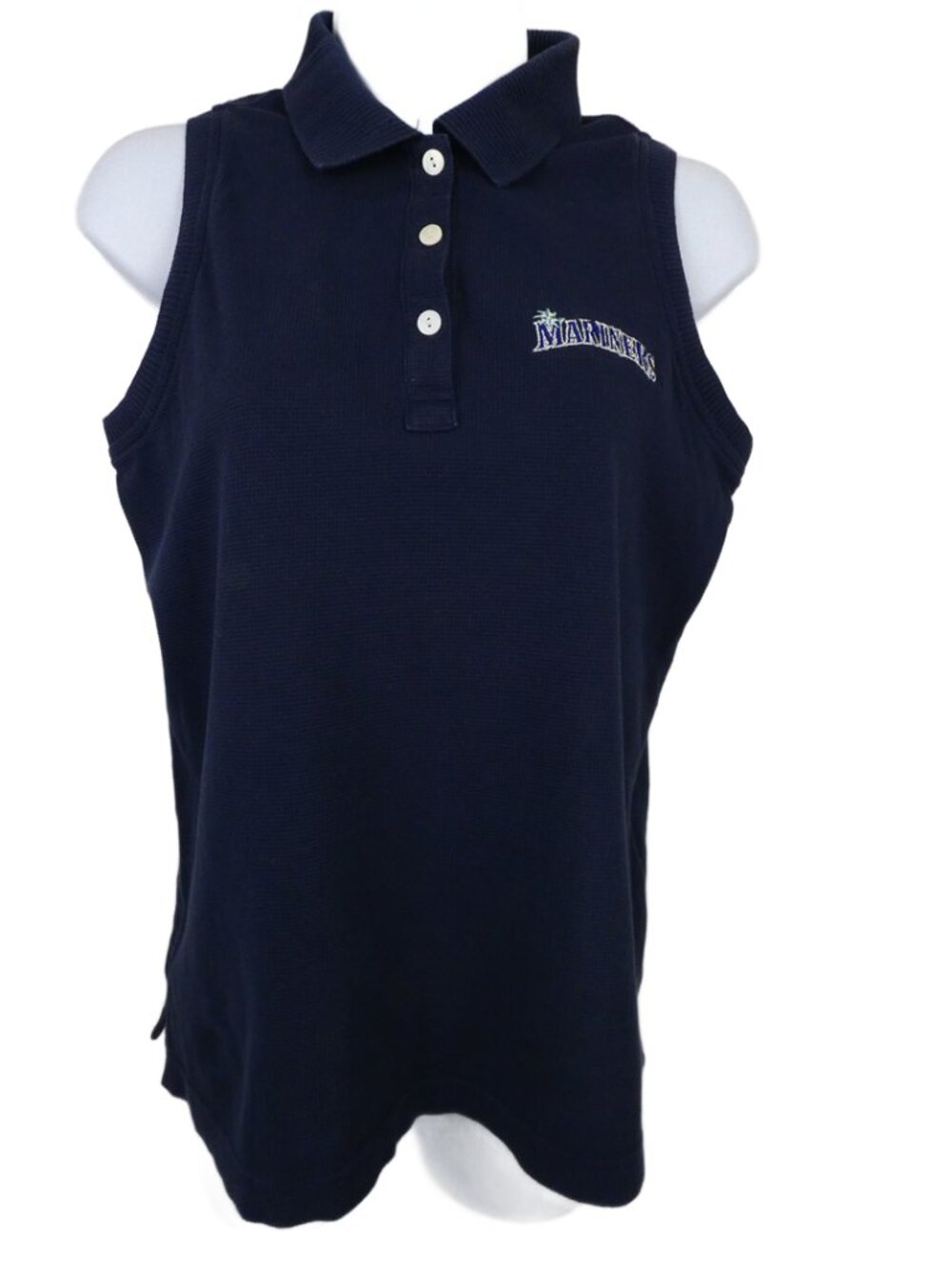 Seattle Mariners Top Womens Small Blue Sleeveless Tank Style Knit Shirt Antigua